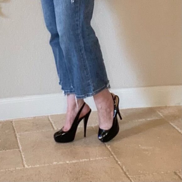Chinese Laundry Black Patent Peep Toe Slingback Heels Sz 7 - Picture 6 of 7